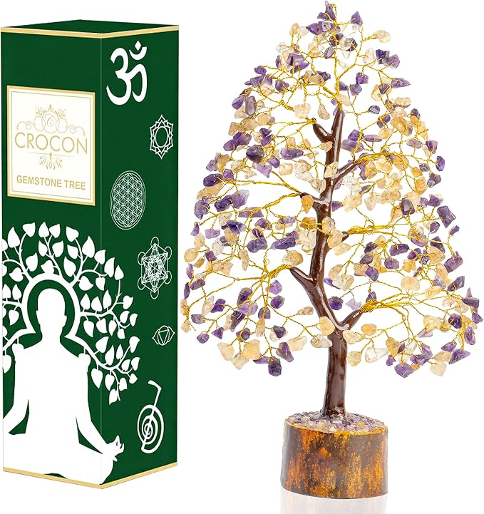 Crocon® Amethyst & Citrine Crystal Tree of Life, Gifts, Birthday Gifts for Women, House Warming Gift New Home Decor, Birthday Gift for Mom, Her Anniversary Presents, Unique Home Office Decor Idea