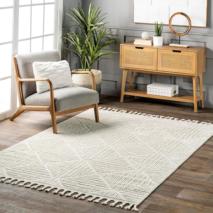 Nuloom Kerry Cream, 6' Square, Geometric, Soft and Cozy, High Traffic, Stain Resistant, Easy Clean, Durable Area Rug for Bedroom, Living Room, Dining Space, Den, Foyer, Entryway