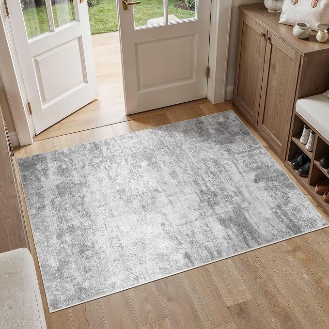 cotiled 3x5 Washable Rug Abstract Soft Non Slip Entryway Rugs | Stain Resistant, Robot Vacuum & Pet Friendly, Low-pile, For Living Room, Bedroom, Dining Table, Nursery Grey