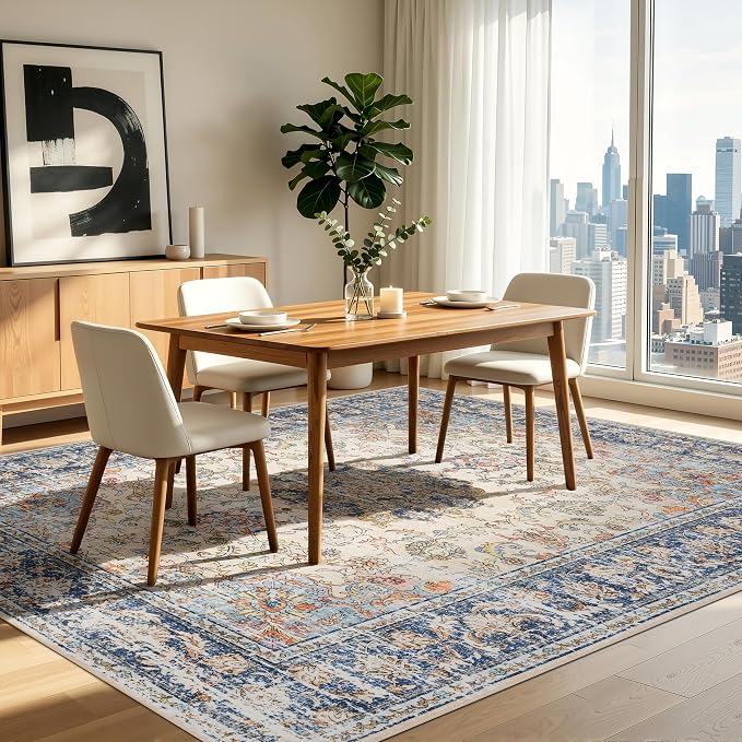 Ruaruarug Area Rug 8'×10', Non Slip Machine Washable Ultra Soft Stain & Fade Resistant, Pet & Kids Friendly, for Living Room/Bedroom/Kitchen/Classroom, Navy Brown