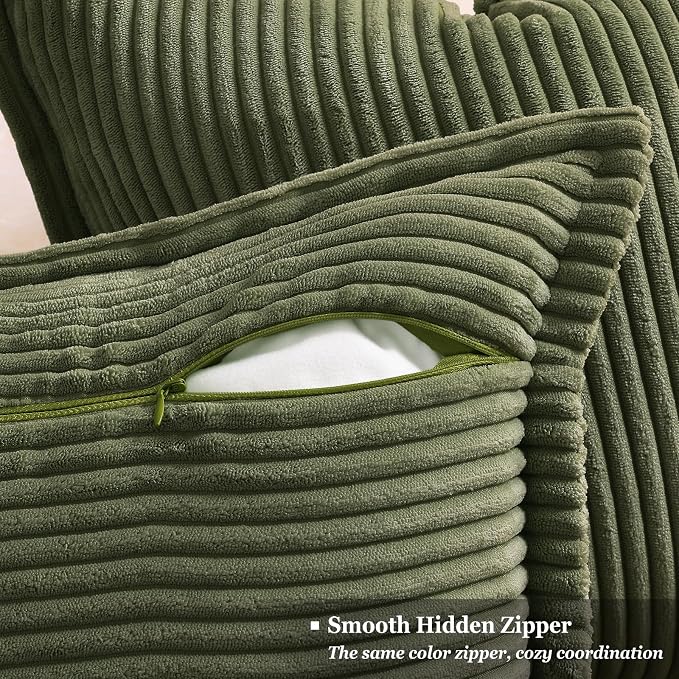 decorUhome Fall Corduroy Olive Green Throw Pillow Covers 20x20 Set of 2 | Couch Decorative Soft Modern Boho Farmhouse Pillow Covers Broadside Striped Pillow Cases for Living Room Bed Sofa