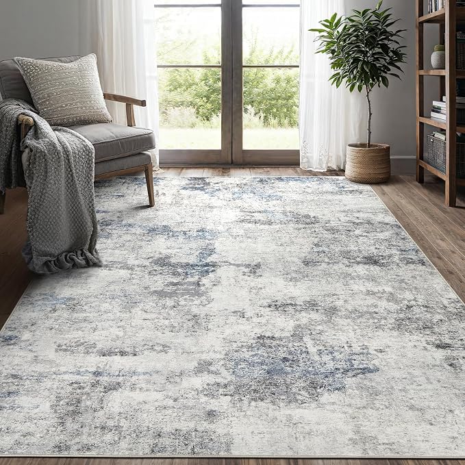 DMOYEST 5x7 Area Rug - Washable & Non Slip Indoor Rug for Living Room, Kid & Pet Friendly Abstract Low Pile Soft Carpet for Bedroom and Dining Room - Grey Blue