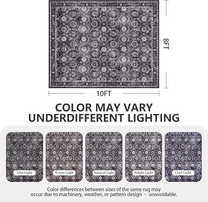 8x10 Area Rugs, Soft Non Slip Low Pile Washable Rug, Boho Modern Rug for Living Room, Bedroom, Dining Room, Black
