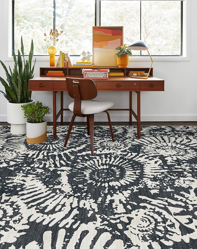 BLISSA Dining Room Rugs for Under Table - 6x9 Black White Washable Living Room Area Rug Non-Slip Low-Pile Dark Modern Abstract Rugs for Bedroom Dining Room Home Office Nursery Foyer Floor Carpet
