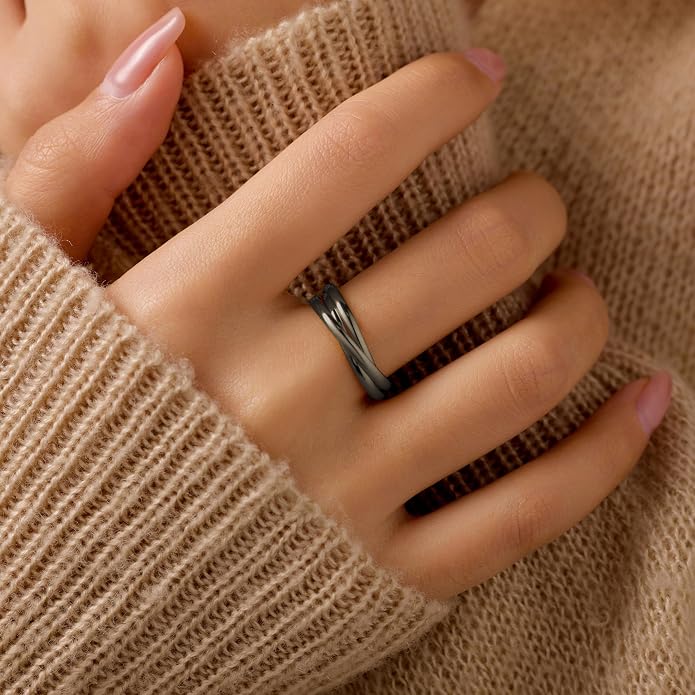 14K Gold Plated Interlocking Fidget Anxiety Ring 925 Sterling Silver Stackble Rings for Women Men Rolling Triple Spinner Ring Minimalist Trendy Knuckle Rings Jewelry Birthday Graduation Gifts