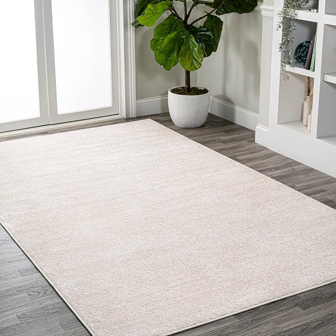 JONATHAN Y Haze Solid Low-Pile Ivory Indoor Area Rug 5x8, Coastal,Bohemian,Minimalist,Classic, Easy-Cleaning for Living Room,Bedroom,Kitchen,Pet Friendly,Non-Shedding (SEU100D-5)