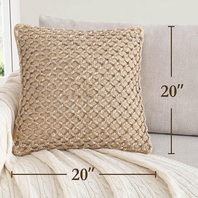 Boho Living Jada Decorative Throw, Includes Accent, Premium Woven Design, Living Room Décor, (1) 20" x 20" Pillow Cover with Insert, Beige