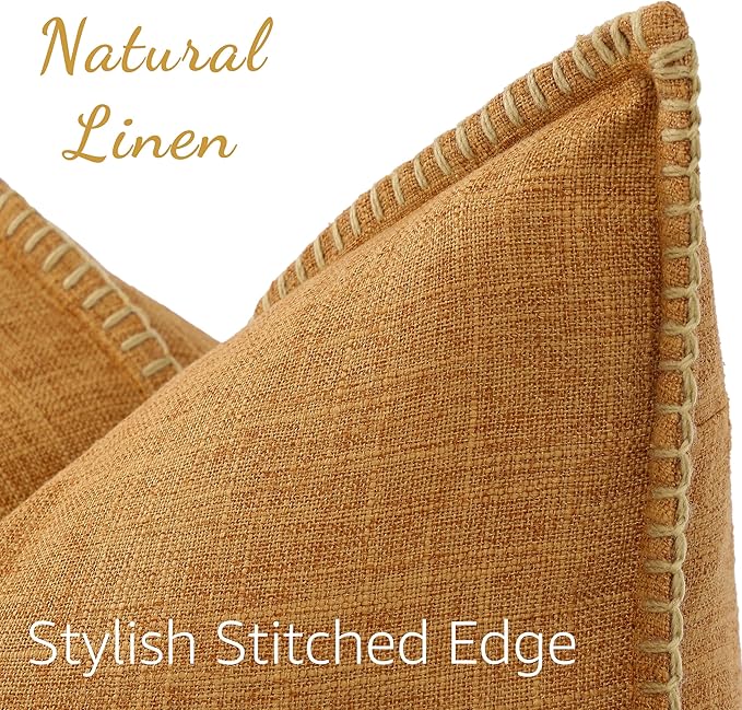 decorUhome Bronze Faux Linen Outdoor Throw Pillow Covers 22x22 Set of 2 | Fall Decorative Textured Neutral Modern Farmhouse Pillow Covers with Stitched Edge for Couch Sofa Bed Living Room