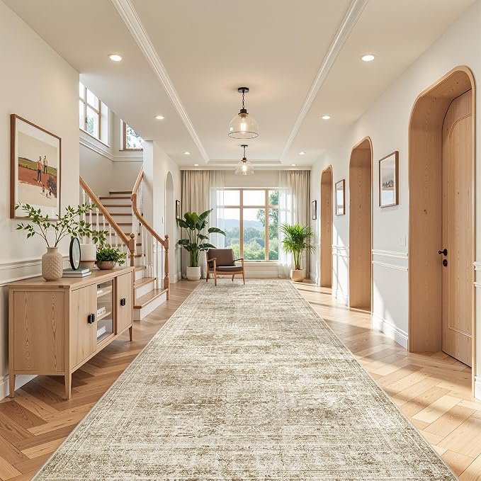 4x10 Runner Rug Non Slip,Washable Hallway Runner Rug,Brown | Area Rugs for Kitchen,Entryway,Bedroom,Bathroom,Nursery Room,Thin,Soft Runner Rug,Stain Resistant Indoor Carpet