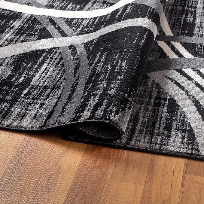 Rugshop Wavy Circles Modern Fade-Resistant Runner Rug Black 2' x 10'