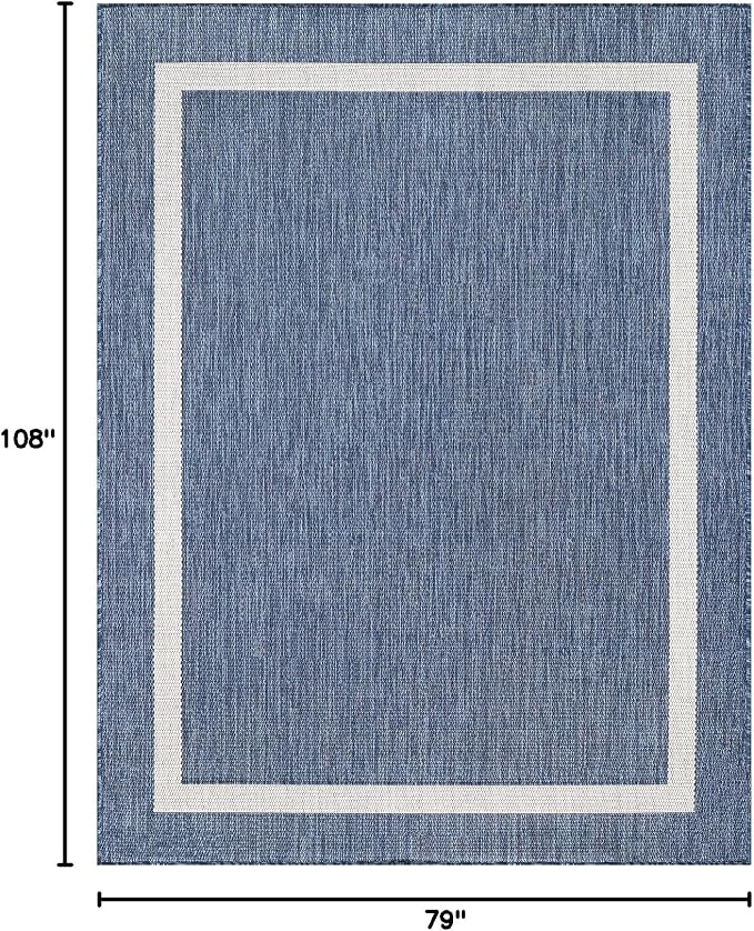 Luul Home Bordered Outdoor Rug 6x9 Washable Outside Carpet for Indoor Patio Porch Waterproof Easy Cleaning Non Shedding Area Rugs Blue 6 x 9