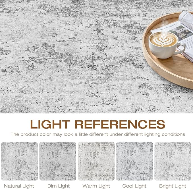 6x8 Area Rug Living Room: Washable Large Neutral Rug Abstract Soft Modern Stain Resistant Indoor Floor Non-Slip Carpet for Bedroom Nursery Kids Office Playroom Dining Room Under Table- Light Gray