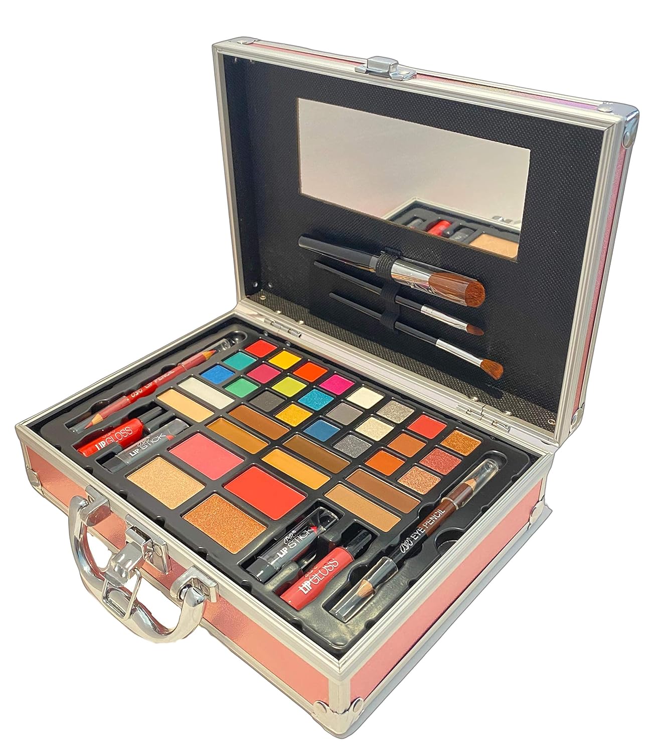 BR Carry All Trunk Professional Makeup Kit - Eyeshadow, Eyeliner, Lip Stick All In One Clear Case (RedCase)