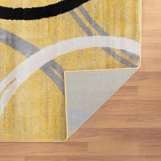 Rugshop Wavy Circles Fade-Resistant Living Room Runner Rug Yellow 2' x 7'2"