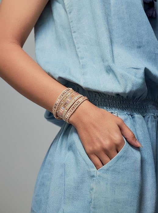 Bracelet for Women – Handmade Vegan Boho Natural Stone Layered Bracelet, Thailand Bohemian Stackable Beaded Wrap Bracelets, Summer Hippie Bracelet Stack, Fashion Jewelry Gifts