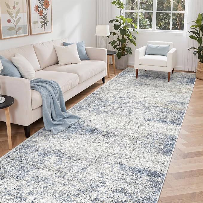 4x10 Runner Rug Non Slip,Washable Hallway Runner Rug,Blue | Area Rugs for Kitchen,Entryway,Bedroom,Bathroom,Nursery Room,Thin,Soft Runner Rug,Stain Resistant Indoor Carpet