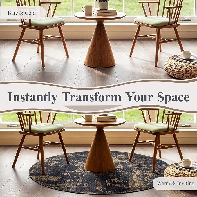 Sasttie 5ft Soft Round Area Rug, Modern Abstract Washable Circle Carpet for Living Room, Bedroom, Dining Room Table, with Non-Slip Backing, Black and Gold