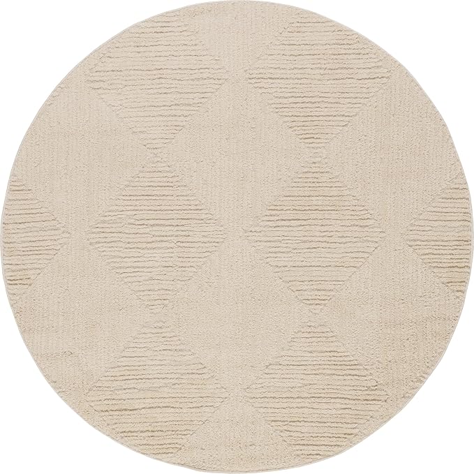 Nuloom Kerry Beige, 6' Round, Geometric, Soft and Cozy, High Traffic, Stain Resistant, Easy Clean, Durable Area Rug for Bedroom, Living Room, Dining Space, Den, Foyer, Entryway