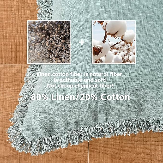 AmHoo Pack of 2 Linen Pillow Covers with Tassels Fringed Decorative Rustic Natural Throw Pillowcase Cushion for Couch Sofa Bedroom 18 x 18-Inch Cloud Blue