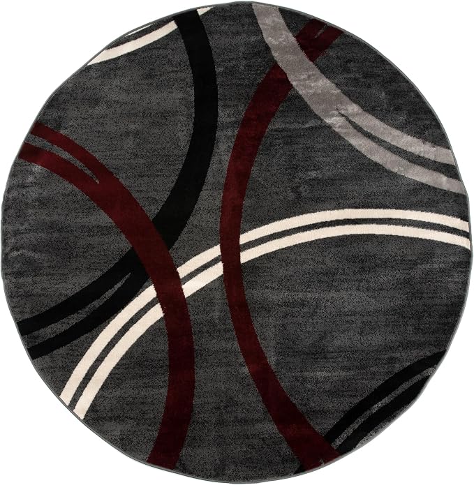 Rugshop Wavy Circles Modern Non-Shedding Living Room Round Rug Red 8'