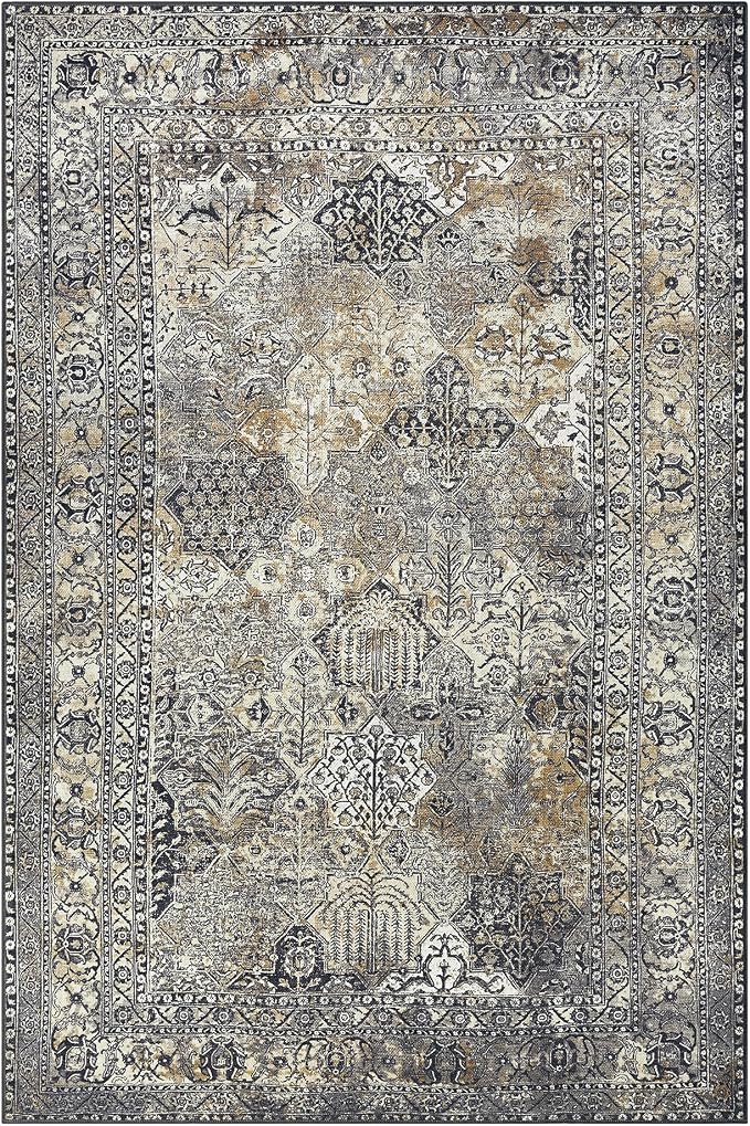 Keen Home Design 9x12 Rug - Machine Washable Area Rug with Non-Slip Backing, Ideal for Living Room, Dining Room, Bedroom - Vintage, Easy Clean, Durable, Low Pile Rug - (9' x 12')