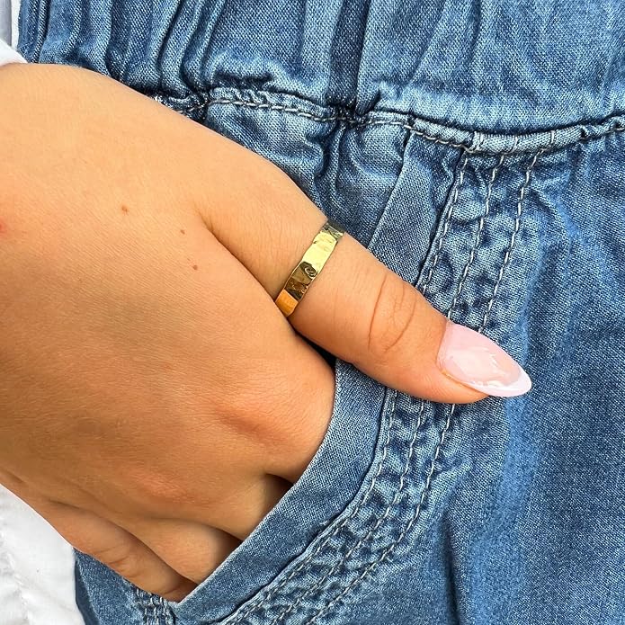 Ellie J Maui 3mm Wide Gold Thumb Ring for Women - Stacking Band Size 10 14k Gold Filled - Each and Every Ring is Hand Hammered - Stamped Inside 14k/20 GF (8)