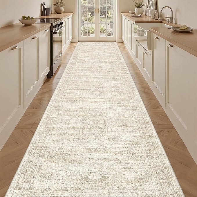 3x18 Runner Rug Non Slip,Washable Hallway Runner Rug,Beige | Extra Long Runner Rugs for Hallway,Entryway,Bedroom,Living Room,Dining Room,Thin,Soft Rug,Stain Resistant Indoor Carpet