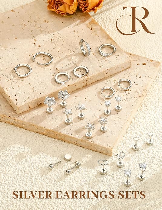 Hypoallergenic Gold Stud Earrings for Women - 14k Gold Plated Surgical Stainless Steel Flat back Earrings Set Small Huggie Hoop Flatback Earring for Sensitive Ears Screw Back Cartilage Piercing Jewelry