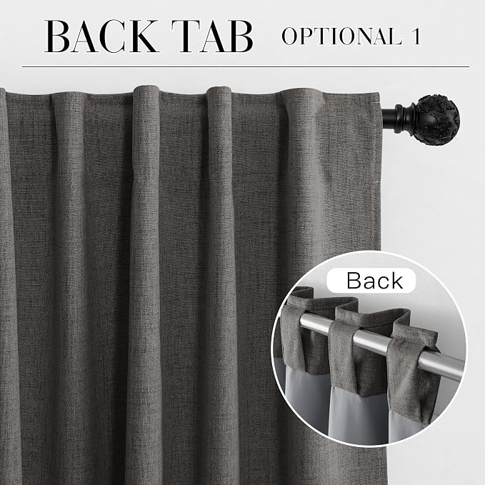 RYB HOME Grey 100% Blackout Curtains 63 inch Long, Light Blacking & Thermal Insulated Curtains for Nursery/Bedroom/Boys'Room, Back Tab & Rod Pocket Window Treatment, W52 x L63, 2 Panels