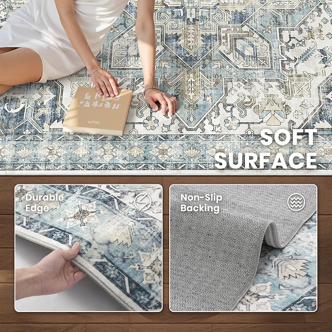 zesthome Area Rugs 6x9, Large Rugs for Living Room, Stain Resistant Washable Rug, Rugs for Bedroom with Non Slip Backing, Ultra-Thin Vintage 6x9 Area Rug