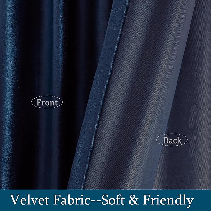 Navy Blue Velvet Curtains 63 inch Long for Living Room,Luxury 2 Panels Room Darkening Rod Pocket Back Tab Curtain Elegant Thermal Insulated Heavy Soundproof Decorative Window Drapes for Bedroom