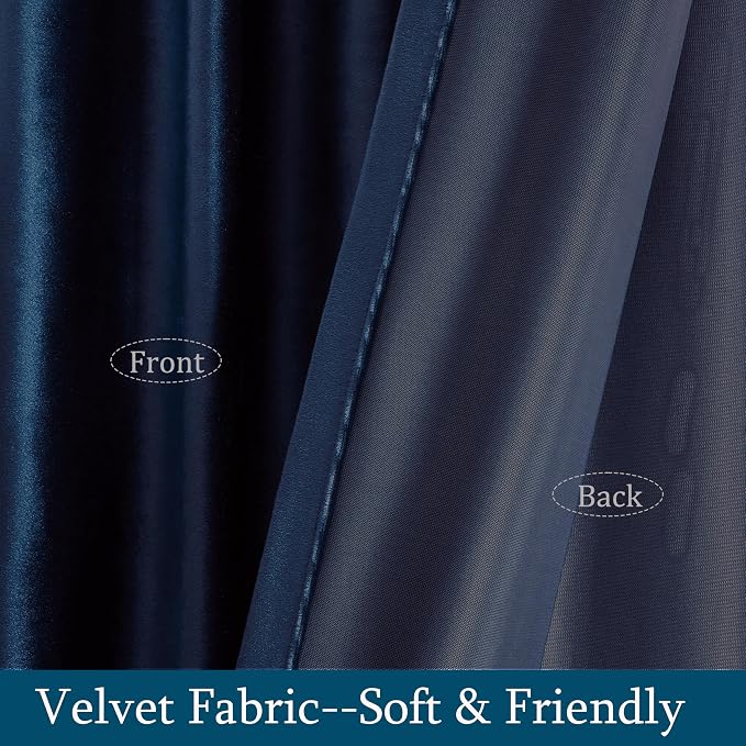 Navy Blue Velvet Curtains 120 inch Long for Living Room,Luxury 2 Panels Room Darkening Rod Pocket Back Tab Curtain Elegant Thermal Insulated Heavy Soundproof Decorative Window Drapes for Bedroom