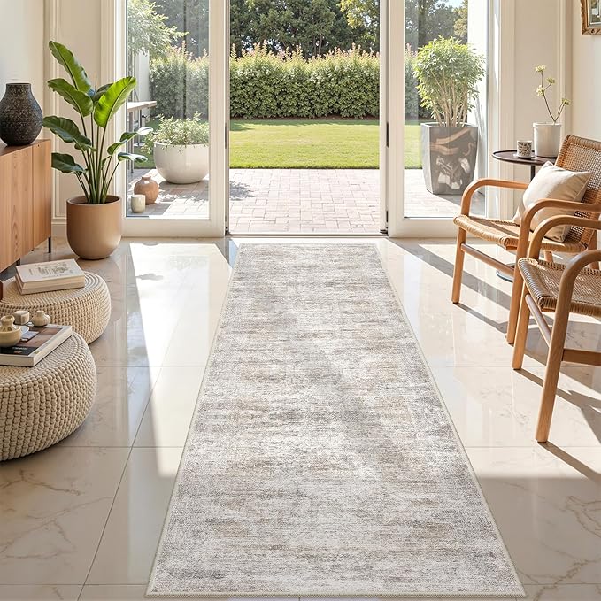 2'6 x 8' Runner Rug Non Slip,Washable Kitchen Rugs,Taupe | Neutral Rugs for Kitchen,Entryway,Bedroom,Bathroom,Nursery Room,Thin,Soft Runner Rug,Stain Resistant Indoor Carpet