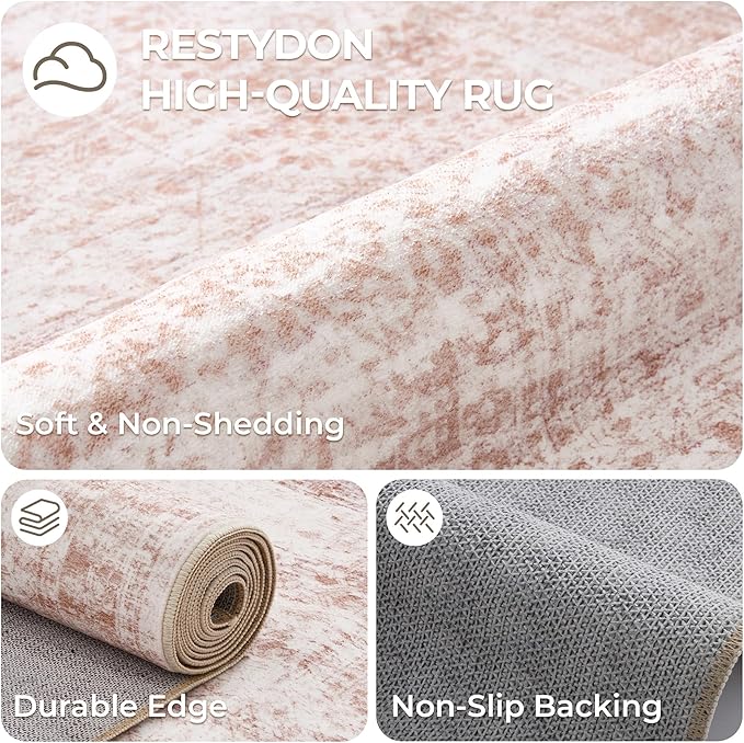 2x10 Runner Rug Non Slip,Washable Hallway Runner Rug,Pink | Long Neutral Rugs for Kitchen,Entryway,Bedroom,Bathroom,Laundry Room,Thin,Soft Runner Rug,Stain Resistant Indoor Carpet