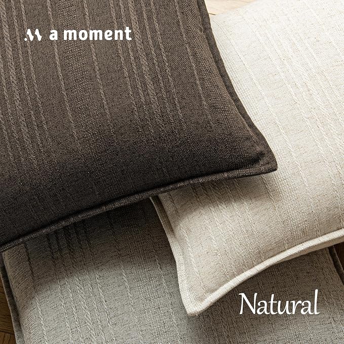 a moment Linen Pillow Covers Set of 2,Boho Farmhouse Throw Pillowcases Neutral Textured Decorative Covers for Couch Sofa,Soft Linen Blend Accent Case Cushion Home Decor 20"x20"Coco Brown