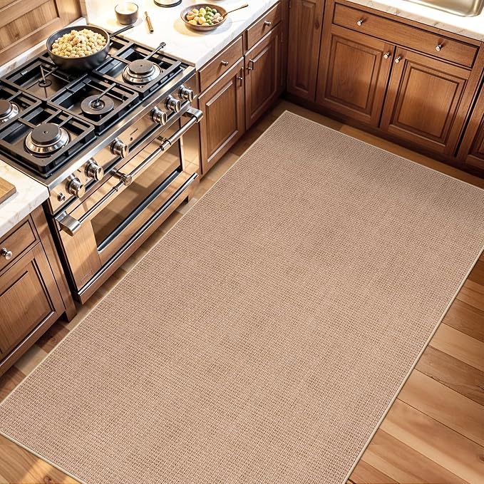 3x5 No Shed Jute Rug:Machine Washable Non Slip Entryway Front Porch Kitchen | Non Shedding Door Mat Area Rug - Neutral Farmhouse Low Pile Easy Care Carpet for Bedroom Living Room, Indoor Rugs (Beige,3x5)