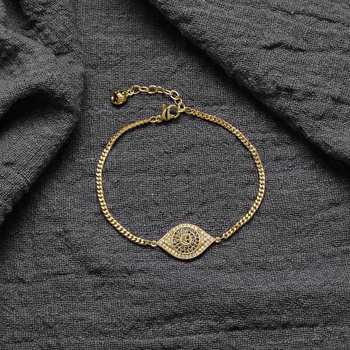 MTMY Evil Eye Bracelet for Women 14K Gold Plated Dainty Bracelets with Crystcal Adjustable Chain Cute Eye Bracelet Gold Jewelry for Her