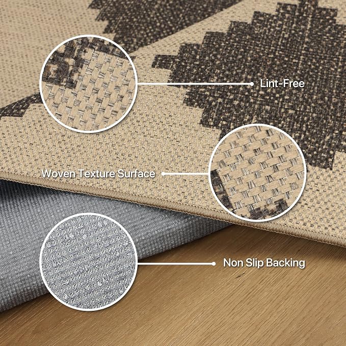 GENIMO Indoor Outdoor Area Rug 3'x5', Checkered Easy Jute Rug Machine Washable, Easy-Cleaning, Non Slip Geometric Outdoor Carpet for Patio, Living Room, Entryway, Backyard, Porch, Deck, Balcony