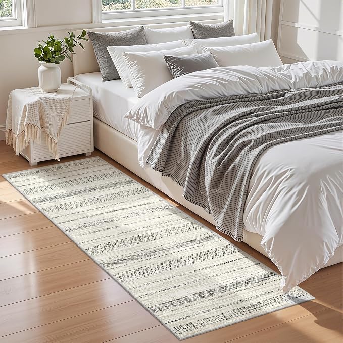 Miukiki 2x6 Hallway Runner Rug Moroccan Washable Kitchen Rug Non Slip Indoor Floor Kitchen Runner Rug Foldable Carpet for Bathroom Laundry Room with Low Pile(Grey,2'x6')