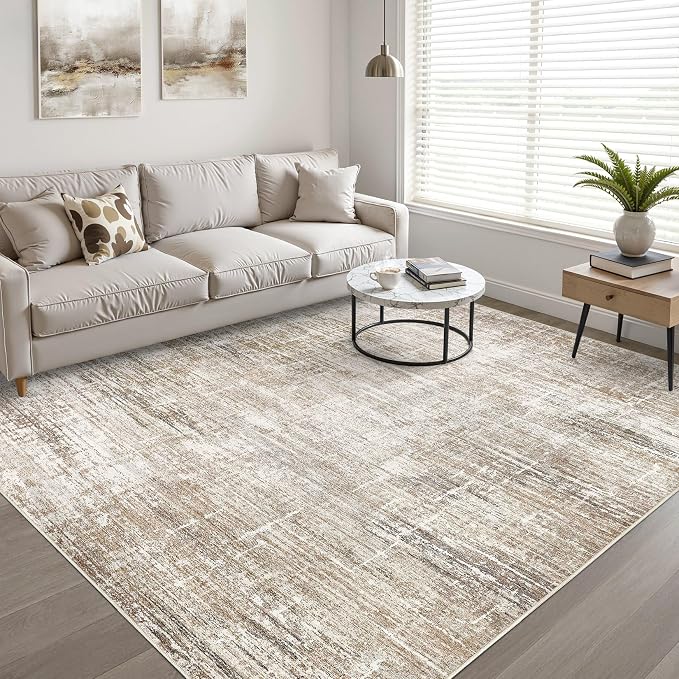 6x9 Area Rugs Living Room: Washable Large Neutral Rug Abstract Soft Modern Stain Resistant Indoor Floor Non-Slip Carpet for Bedroom Nursery Kids Office Playroom Dining Room Under Table- Dark Brown