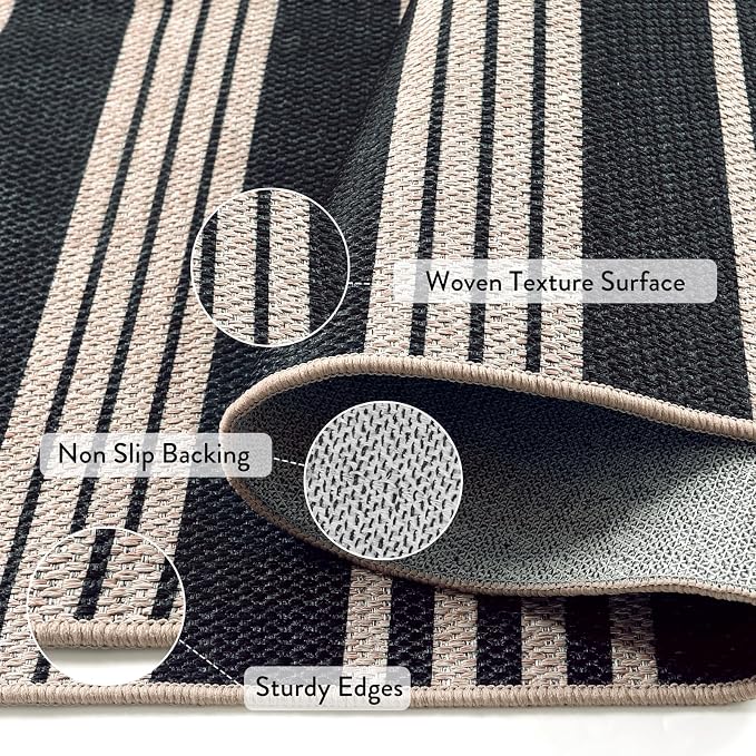 Lahome Striped Easy Jute Kitchen Runner Rug, 2x6 Washable Rugs for Entryway | Indoor Outdoor Non Slip Black Runners for Hallways, Modern Farmhouse Non Shedding Carpet for Laundry Room Front Porch Entry