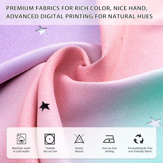 XiDi Curtains for Girls Bedroom Kids Room 2 Panels Colorful Rainbow Design Unicorn Wall Decor Blackout Pink Curtains Cute Mermaid Princess Room 34 Wide 63 Inches Long Grommet Drapes Pink Purple Green
