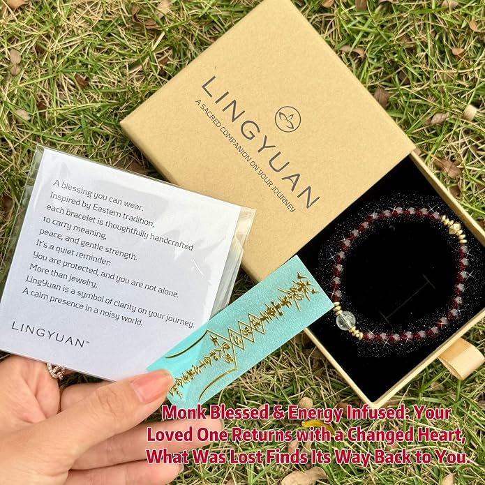 LINGYUAN Feng Shui Wealth and Luck Bracelet with Gold Foil Five Gods Amulet-Red Agate Cinnabar Gemstone Bracelet for Prosperity, Protection & Success, Lucky Charm Gift for Men & Women