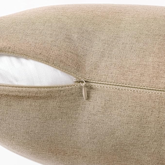 MIULEE Pack of 2 Decorative Outdoor Solid Waterproof Throw Pillow Covers Faux Linen Garden Farmhouse Cushion Cases for Patio Tent Balcony Couch Sofa 16x16 Inch Light Tan
