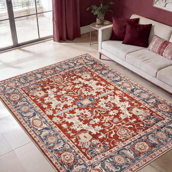 Keen Home Design 5x7 Rug - Machine Washable Area Rug with Non-Slip Backing, Ideal for Living Room, Dining Room, Bedroom - Vintage, Easy Clean, Durable, Low Pile Rug - (5' x 7')