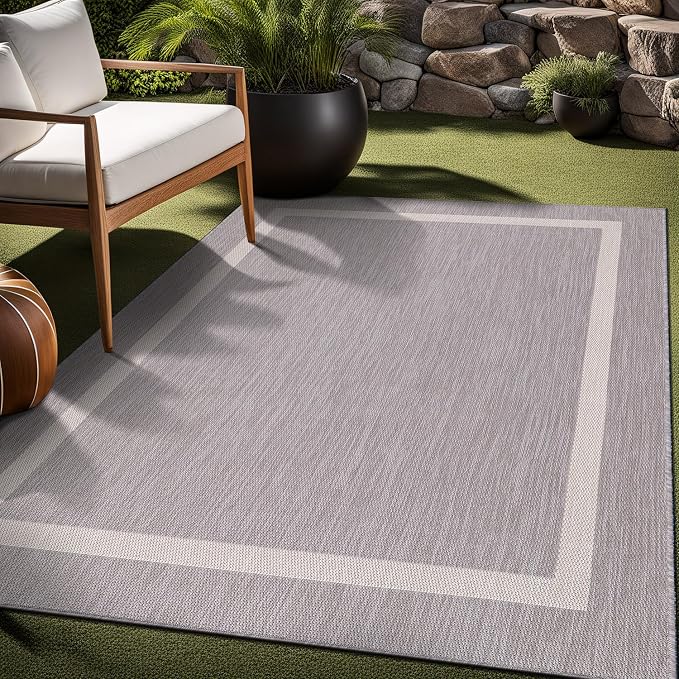 Luul Home Bordered Outdoor Rug 6x9 Washable Outside Carpet for Indoor Patio Porch Waterproof Easy Cleaning Non Shedding Area Rugs Gray 6 x 9