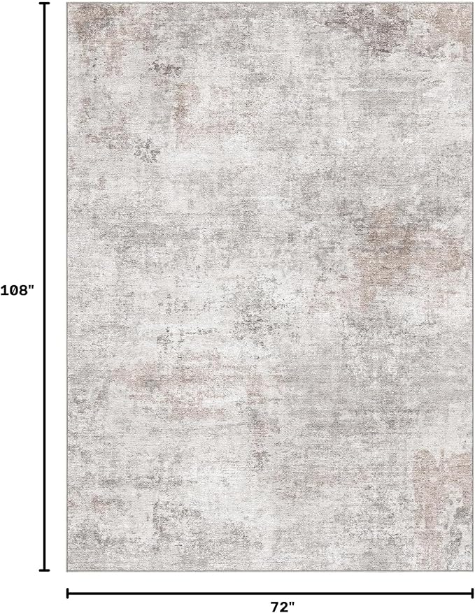 Abstract 6x9 Area Rug: Machine Washable Non Slip Ultra Thin Low-Pile Carpet, Soft Stain Resistant for Living Room Bedroom Nursery, Kid Pet Friendly, Robot Vacuum Compatible - Brown Grey