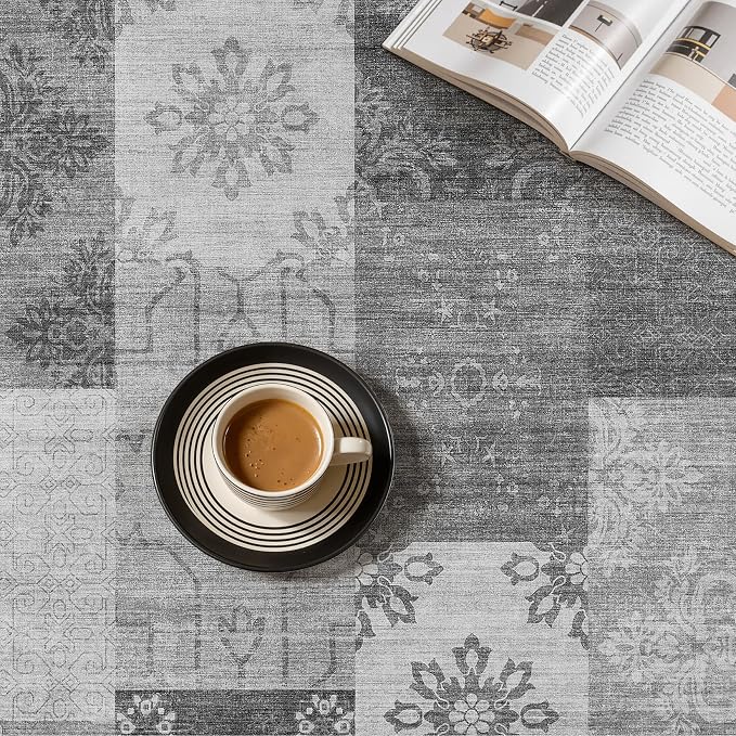 UERMEI 6x9 Area Rug for Living Room - Washable Vintage Carpet, Non-Slip Soft Large Indoor Floor Rugs for Bedroom Home Office & Under Dining Table Decor, Gray Block