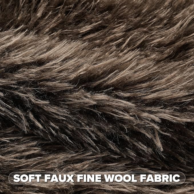 FUTEI Pack of 2 Shaggy Mongolian Faux Wool Throw Pillow Covers 18x18 Inch Soft Fluffy Farmhouse Decorative Cushion Case for Couch Bed Living Room, Dark Coffee