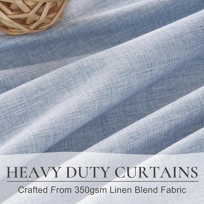 Dusty Blue Blackout Nursery Curtains 96 Inch Length for Kids/Boys Rooms/Bedroom, Floor to Ceiling Track Pleated Window Drapes with Hooks Linen Winter Thermal Coastal Light Blue(50"Wx96"Lx 2Panels)